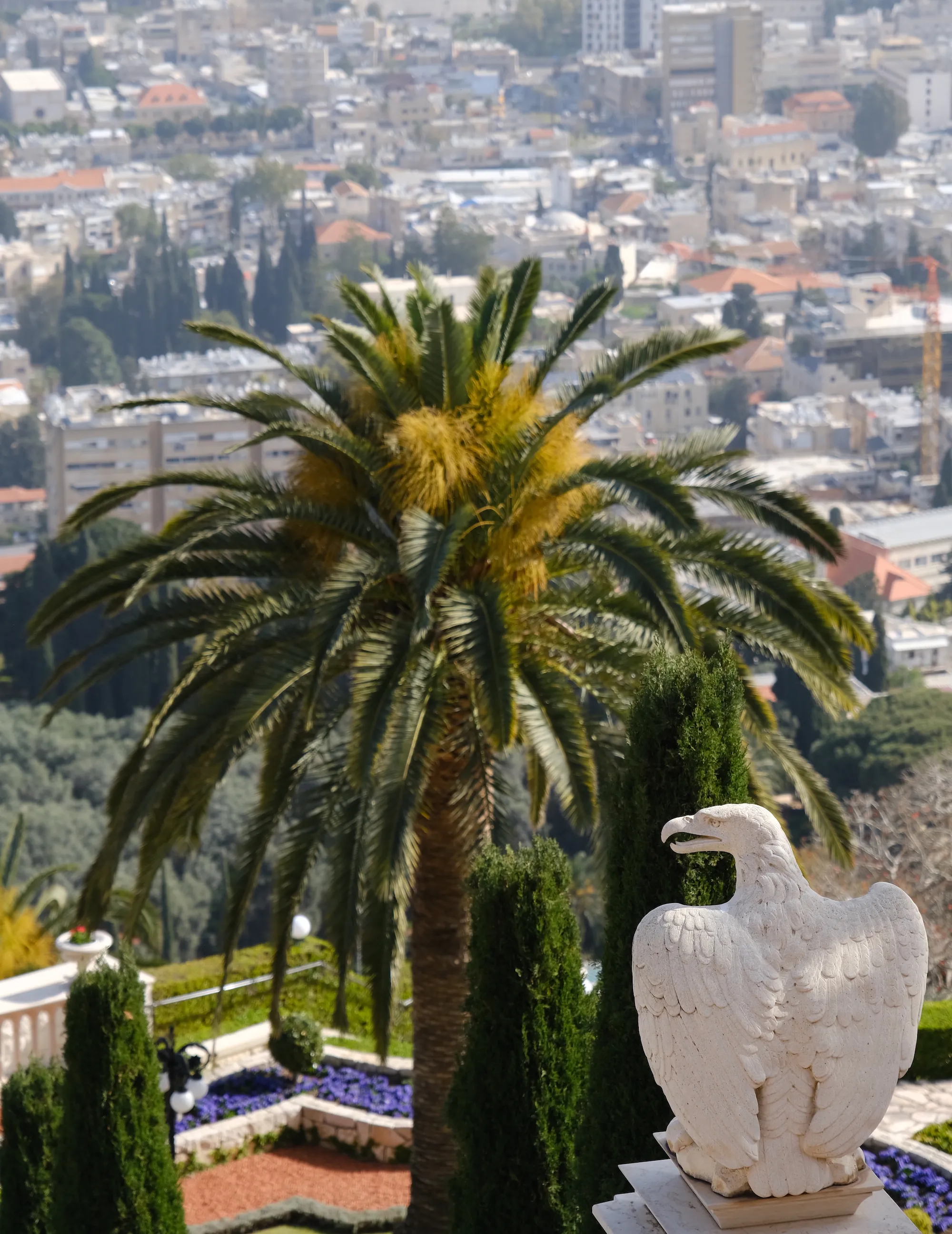 A marble sculpture at the Bahai Gardens of Haifa